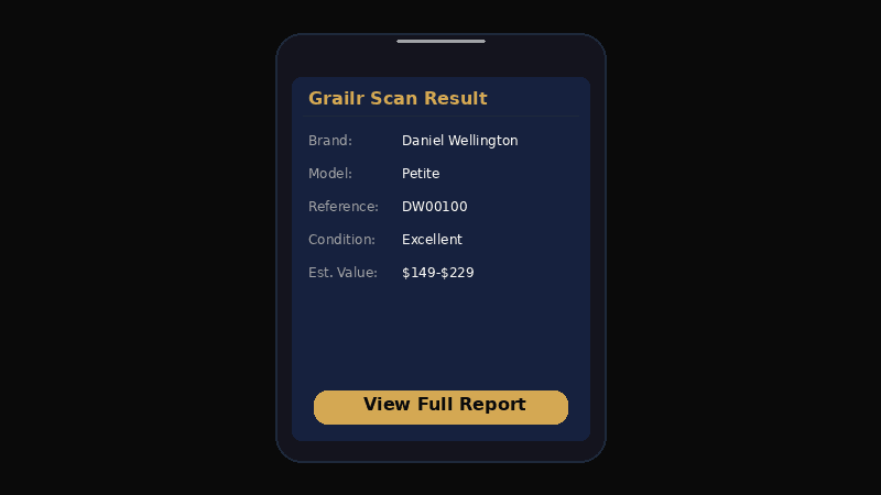 Grailr app showing watch scan results
