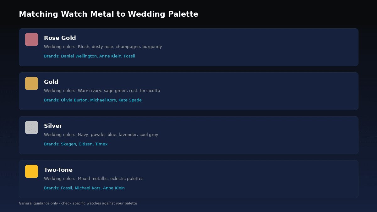 Wedding palette metal matching guide for bridesmaid watches