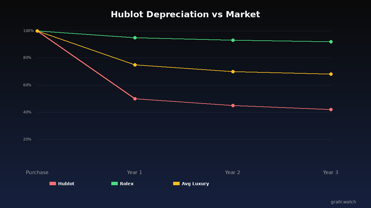 Hublot depreciation chart showing first-year value loss