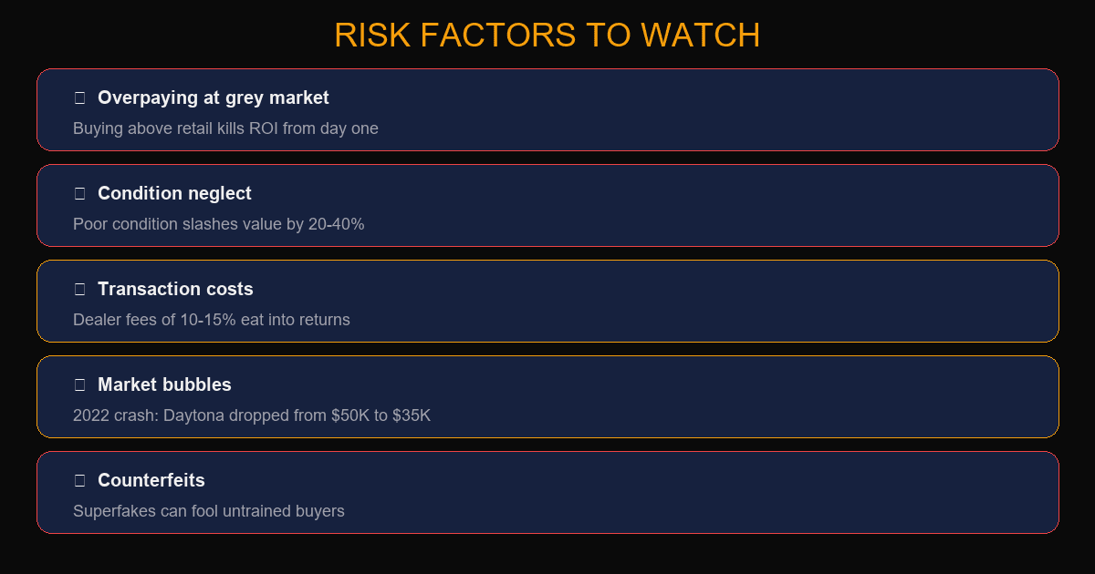 Watch investment risk factors — overpaying, condition, transaction costs, and market volatility