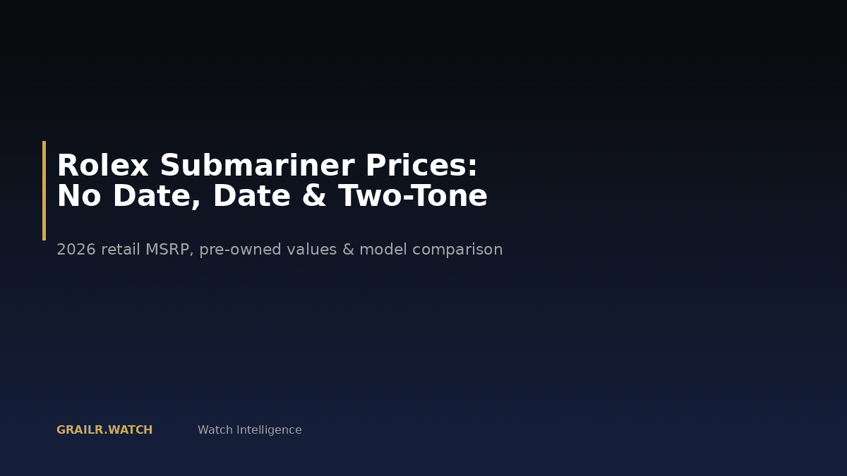 Rolex Submariner price guide 2026 covering No Date, Date, and Two-Tone models