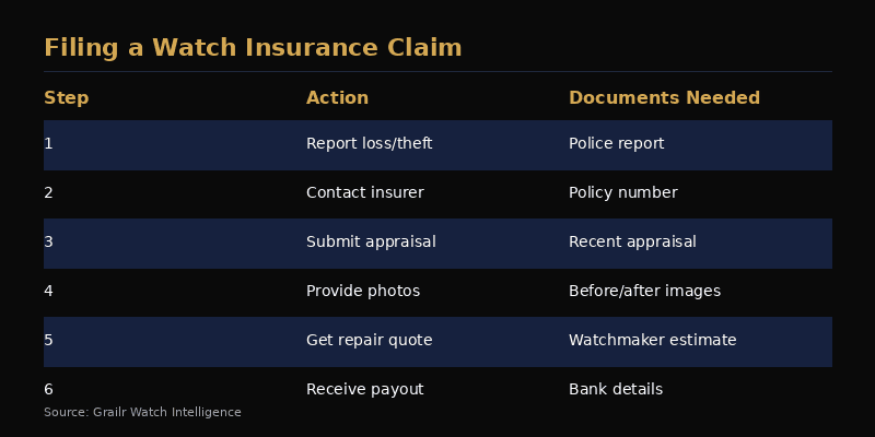 Step-by-step watch insurance claims checklist