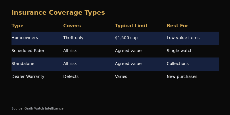 Three coverage types for insuring a Rolex watch