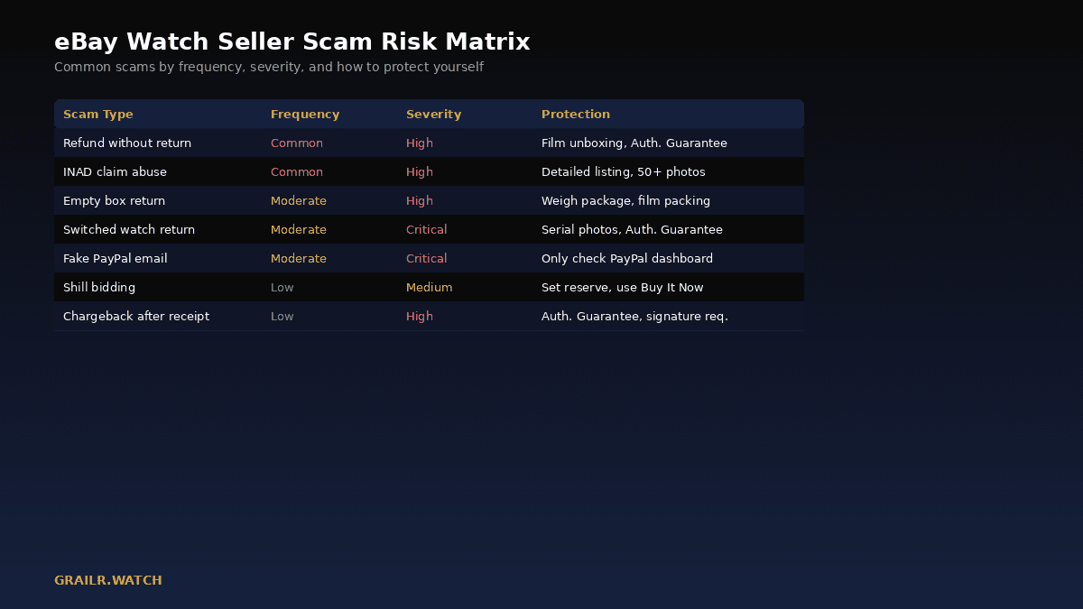 eBay watch selling scam risk matrix