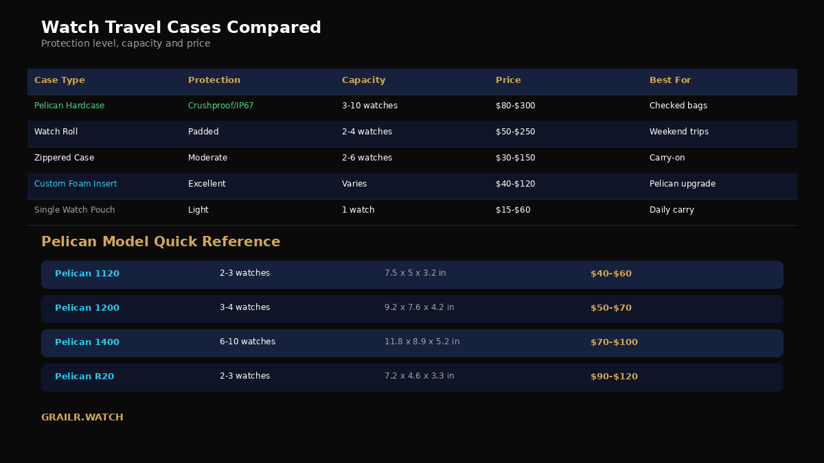 Watch travel case comparison chart