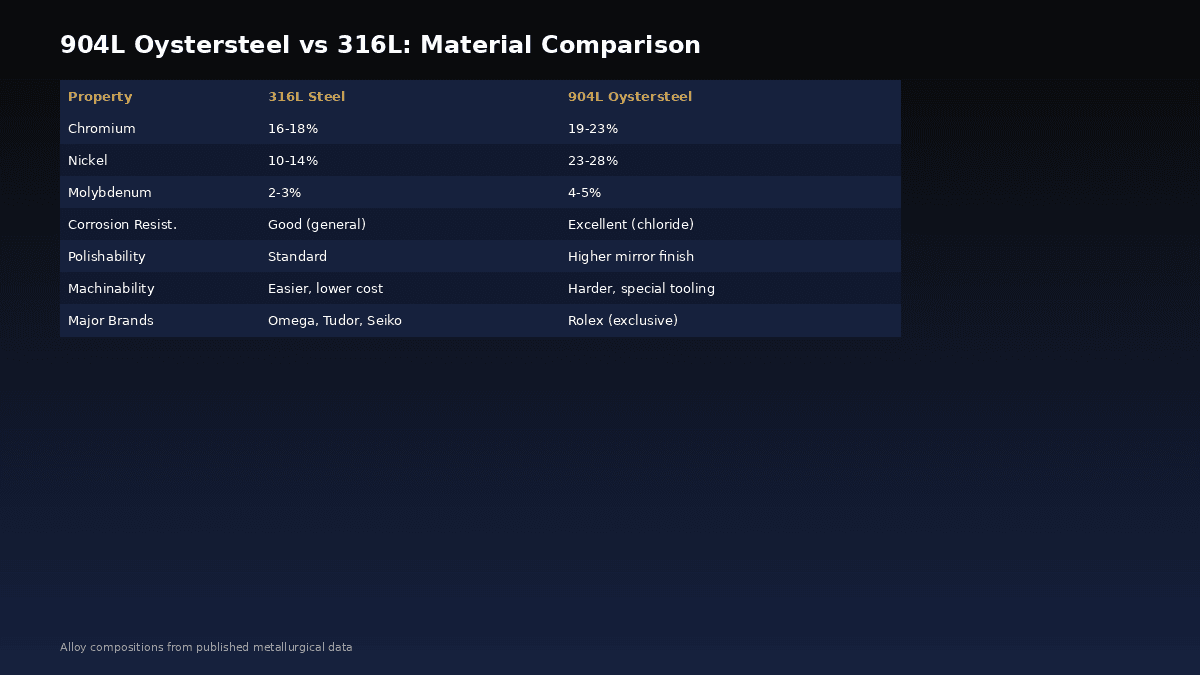 904L Oystersteel vs 316L stainless steel comparison