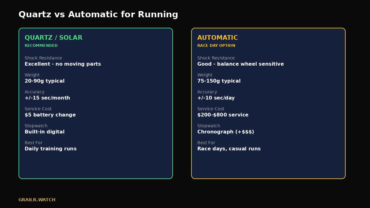 Quartz vs automatic movement comparison for runners