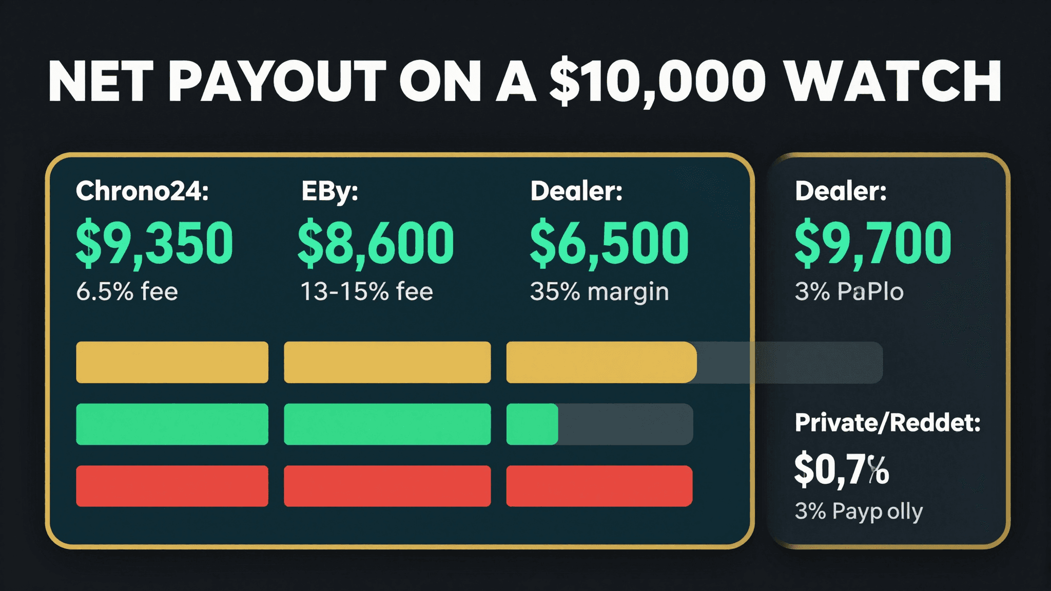Watch selling fee comparison — Chrono24, eBay, dealer, and private sale fees