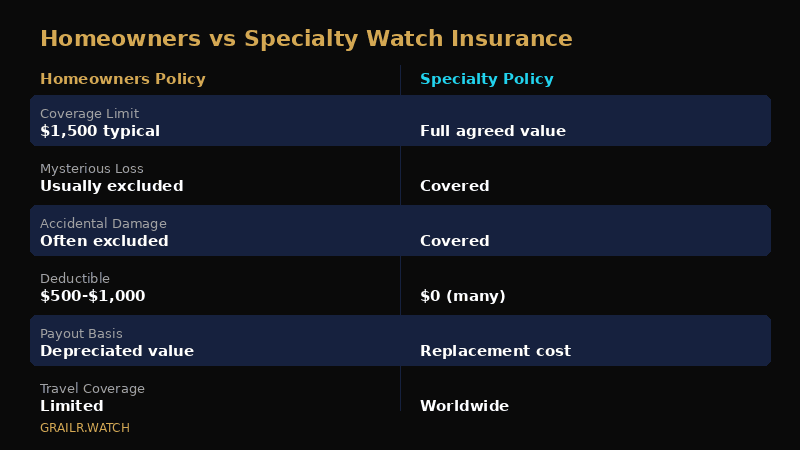 Homeowners insurance vs specialty watch insurance coverage comparison