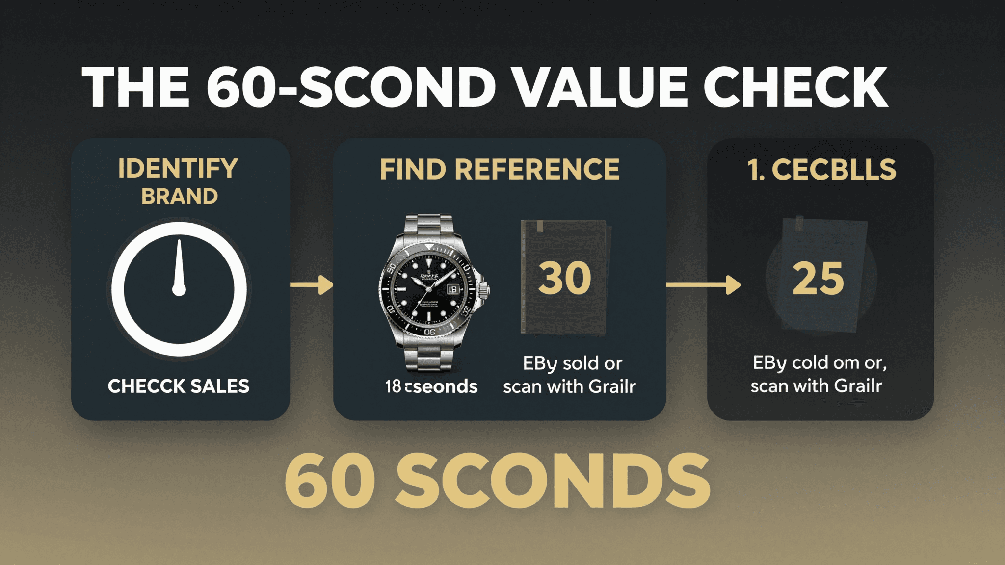 The 60-second watch value check — identify brand, find reference, check sales in 3 steps