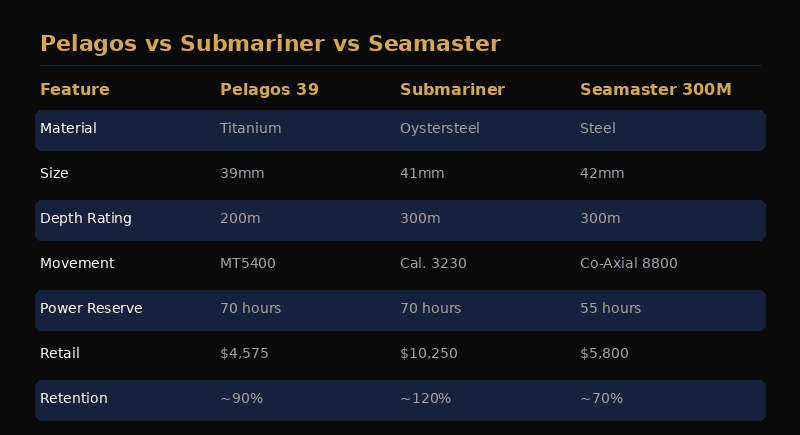 Tudor Pelagos compared with Rolex Submariner and Omega Seamaster 300M