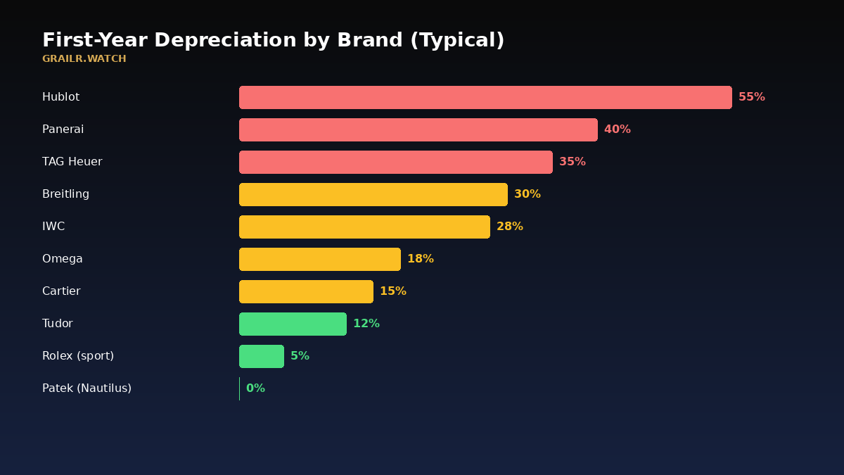 First-year depreciation by luxury watch brand