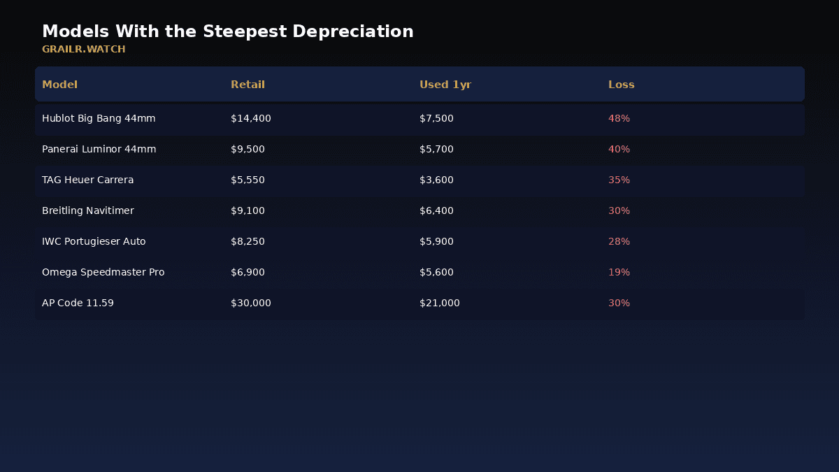 Luxury watch models that underperform their brand averages